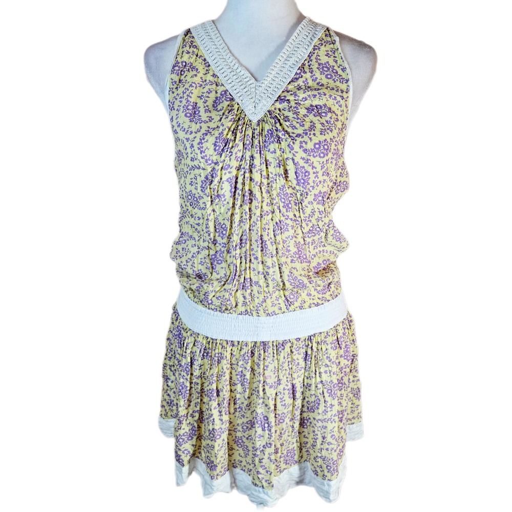 Poupette St Barth Blouson Mini Dress Womens 2 Floral Boho Beach Vacation Preppy